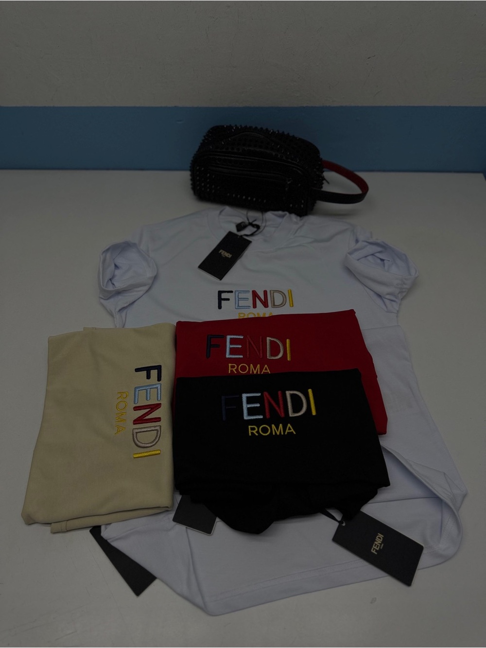 Fendi Multicolor Logo Cotton Tee - White with Red, Black & Cream Options